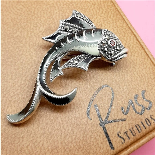 LOONA Sterling Silver Marcasite Fish Brooch