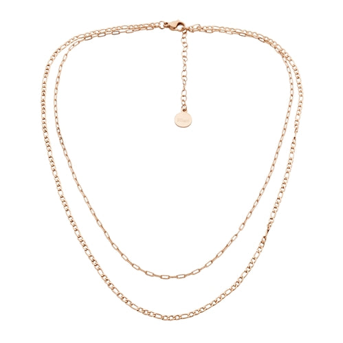 Ellani Stainless Steel Double Chain - Rose Gold