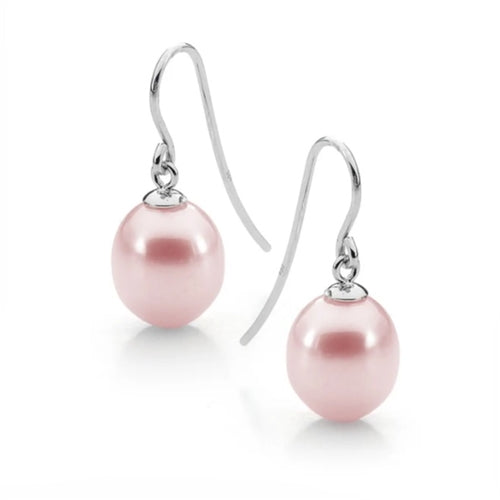 Ikecho Sterling Silver 8mm Pink FWP Drop Earrings