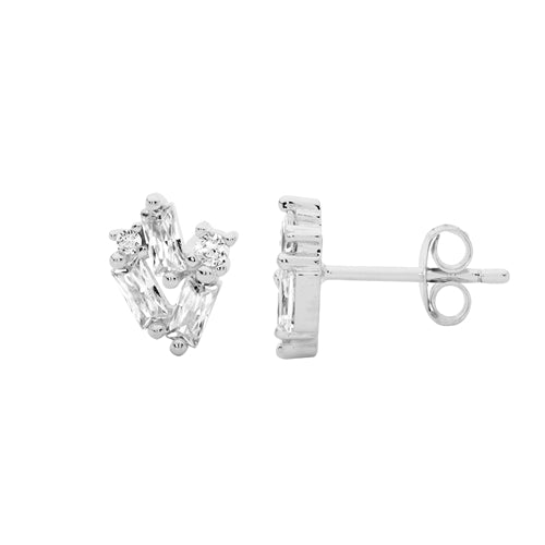 Ellani Staggered Sterling Silver CZ Earrings