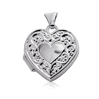 Sterling Silver 15mm Border Scroll Heart Locket