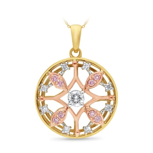 Pink Caviar 9ct YRW Multicolour Gold & Diamonds Pendant