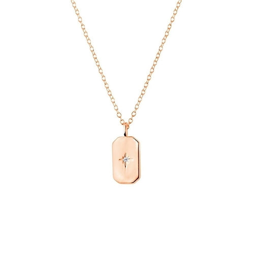 Sterling Silver Necklace with Rectangle CZ Pendant - Rose Gold