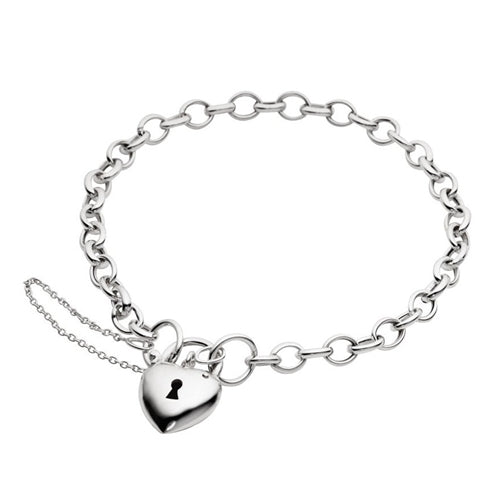 Sterling Silver Bracelet with Heart Padlock