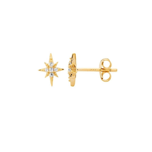 Ellani Sterling Silver CZ Star Stud Earrings - Gold