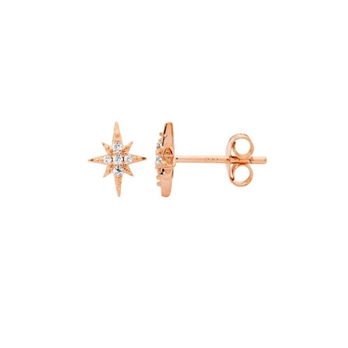 Ellani Sterling Silver CZ Star Stud Earrings - Rose Gold