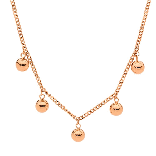 Ellani Stainless Steel Necklace with 5 Ball Charms - Rose Gold