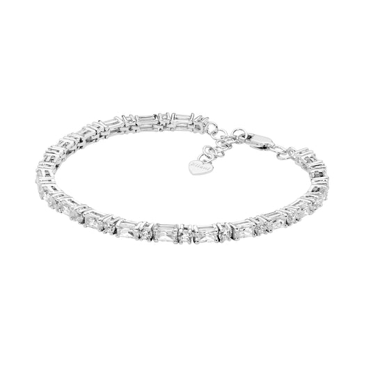 Ellani Sterling Silver Round & Baguette CZ Tennis Bracelet