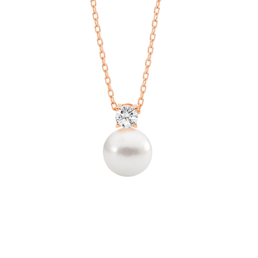 Ellani Sterling Silver FWP & 4mm CZ Necklace - Rose Gold