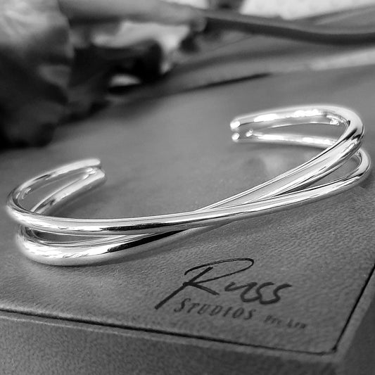 Sterling Silver Crossover Solid Cuff Bangle